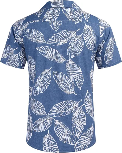 Vista 4 de COOFANDY Camisas florales hawaianas de algodón y lino con botones tropicales para hombre