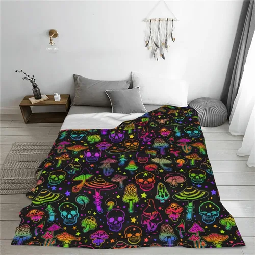 Vista 5 de Manta de calavera de hongo, forro polar, suave, ligera, acogedora, cálida, para niños y adultos, para cama, sofá, campamento, 80 x 60 pulgadas
