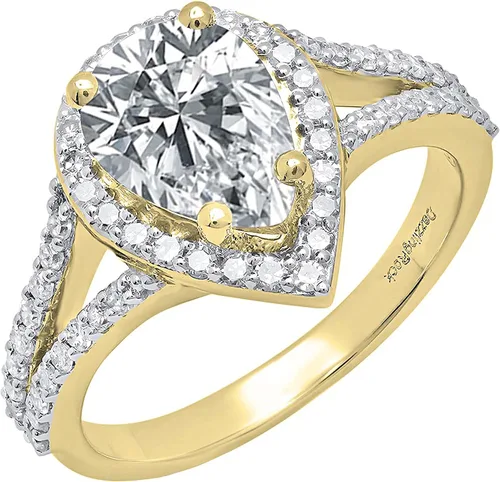 Vista 66 de Dazzlingrock Collection Anillo de compromiso con forma de lágrima y diamante blanco natural redondo de 0.45 quilates con halo de diamantes blancos
