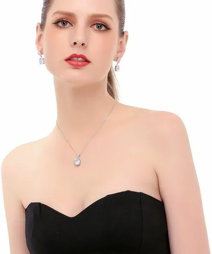 Vista 6 de Conjunto de joyería para boda, aretes de lagrima y collar con dije de circonio cúbico