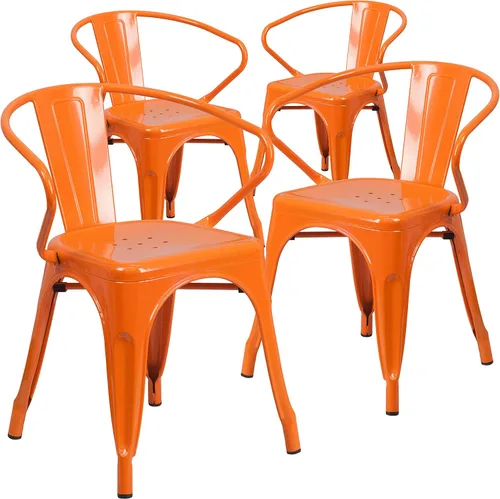 Vista 13 de Flash Furniture silla de metal con apoyabrazos, Metal, Negro