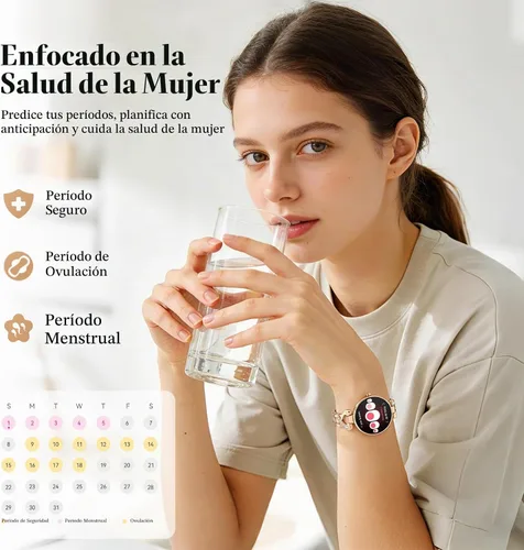 Vista 8 de Relojes inteligentes para mujer, pantalla AMOLED de 1.04", responder/hacer Oro rosa