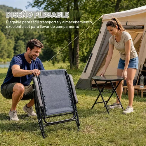 Vista 3 de Outsunny Juego de 3 piezas de mesa mecedora para exteriores, juego de mesa plegable para patio con mesa de centro de cristal para patio, terraza