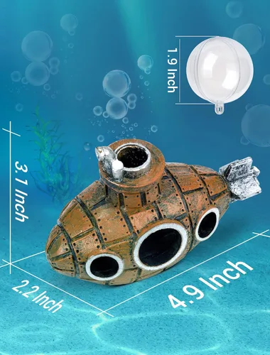 Vista 11 de Decoración Flotante para Tanque de Peces, Pequeño y Lindo Acuario Retro de Submarino con Dos Bolas Flotantes, Accesorio de Tanque de Peces