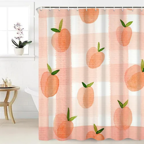Vista 4 de Cortina de ducha de frutas de melocotón rosa para baño femenino de 72