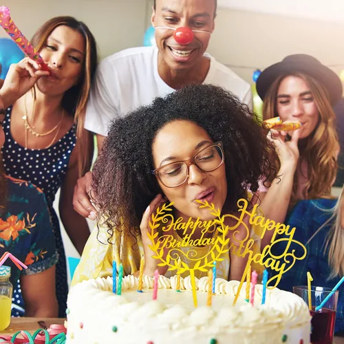 Vista 6 de 40 piezas de decoración dorada para pastel de feliz cumpleaños