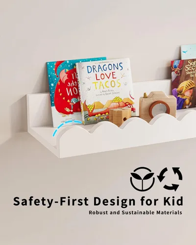 Vista 2 de G&W Gruwald Juego de 3 estantes para libros de guardería, decoración de guardería para bebés y niños pequeños, estantes festoneados, estante