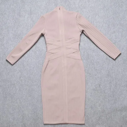 Vista 4 de Vestido de manga larga HLBandage con correa cruzada acanalada