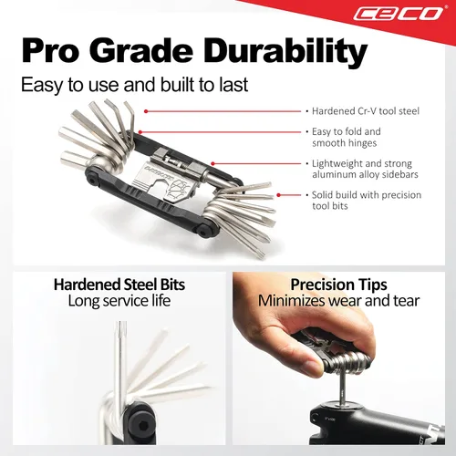 Vista 3 de CECO USA - Herramienta de bicicleta de 20 funciones con rompedor de cadena, multiherramienta para bicicleta, resistente, tamaño de bolsillo