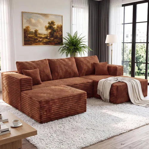 Vista 13 de Sofá modular en forma de L para sala de estar, sofá modular sin huesos con diván, sofá de pana con asiento profundo, no requiere montaje, negro