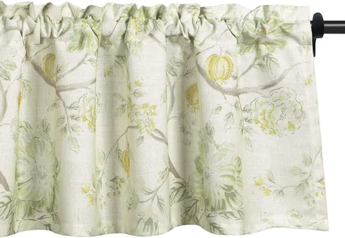 Vista 11 de VOGOL Cenefa de estilo rústico para filtrar la luz, con bolsillo para barra, cortina de cenefa de campo con estampado de pájaros para cocina, 52 x