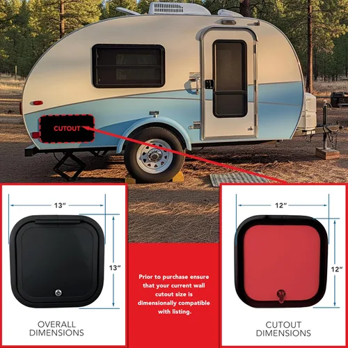 Vista 2 de Puerta de equipaje RV de 12 pulgadas de ancho x 12 pulgadas de alto con esquinas redondeadas y cerradura para vehículos recreativos, puertas
