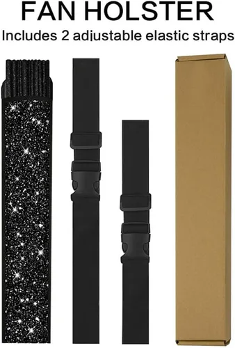 Vista 4 de Abanico de Mano Plegable Grande con Purpurina Clack con Funda, Botas en el Suelo Saltando, Abanico de Mano Plegable para Hombres y Mujeres para Negro