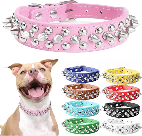 Vista 9 de Collar de perro y gato negro con púas pequeñas para perros pequeños y medianos machos – Collar ajustable con tachuelas – Collar de cuero punk