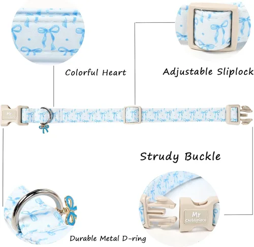 Vista 3 de MR.CHUBBYFACE· Collar de perro de San Valentín azul, lindo collar de cachorro con lazo azul, collar ajustable de algodón para mascotas con hebilla