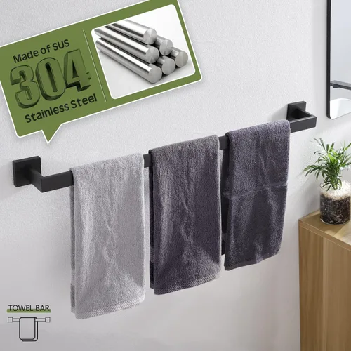 Vista 2 de KOKOSIRI Toallero individual de 32 pulgadas, soporte para toallas de baño, gancho cuadrado para bata de baño, gancho para abrigo, montado
