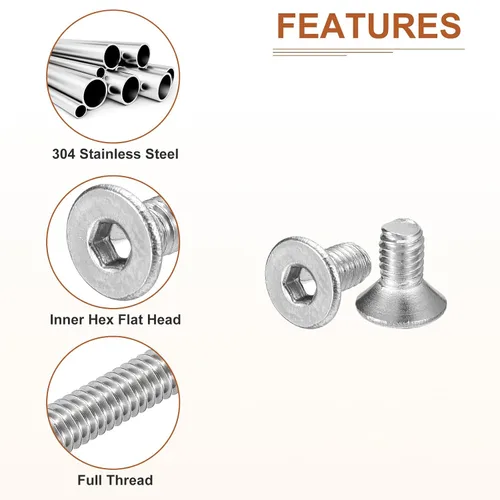 Vista 4 de DTGN Tornillos de cabeza plana con tuerca de vaso hexagonal M3-0.5 x 6 mm, paquete de 100, tornillos de cabeza plana con tuerca hexagonal de acero
