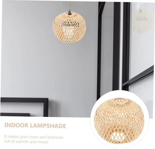 Vista 3 de Pantalla tejida de bambú para interiores, accesorio de cubierta de luz colgante para dormitorio, pantalla de lámpara de estilo simple