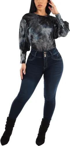 Vista 2 de Moda Xpress Jeans ajustados de cintura súper alta para mujer - Levanta Cola Skinny Jeans
