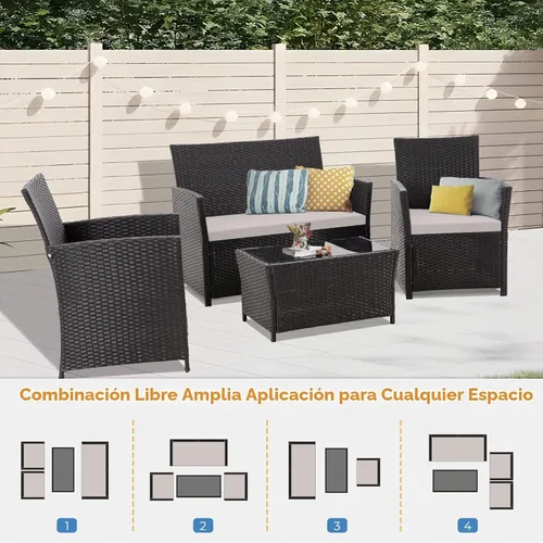 Vista 7 de FHFO Juego de muebles de patio de 4 piezas, juego de sofá seccional