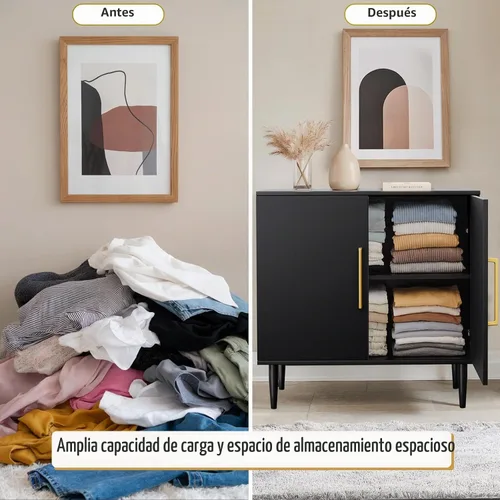 Vista 8 de Vrullu Gabinete de Almacenamiento Moderno, Gabinete de Buffet Independiente, Aparador Negro y Almacenamiento de Buffet, Muebles de Acento de Madera