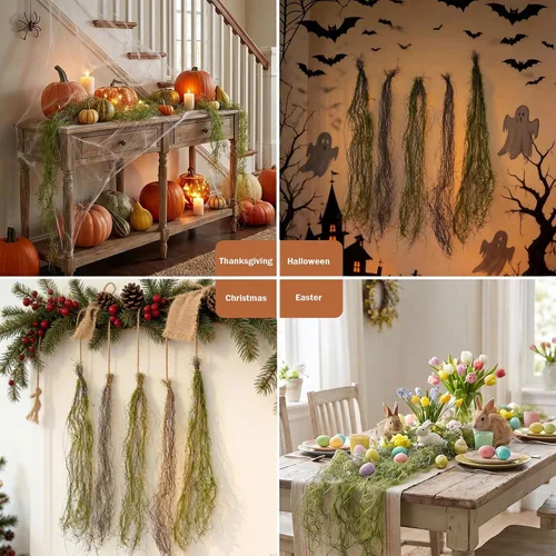 Vista 3 de 5Pcs 55in Faux Curly Weeping Willow Branches Curtain Hanging Moss Garland