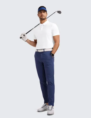 Vista 4 de CRZ YOGA Polo de golf para hombre, manga corta, absorbe la humedad, atlética, deportiva, casual, piqué