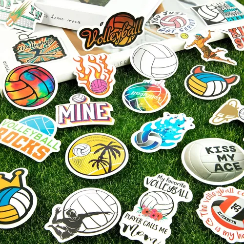 Vista 3 de 150 calcomanías de voleibol impermeables para botellas de agua, paquete de calcomanías deportivas de vinilo grandes, regalos para adolescentes
