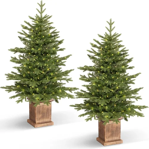 Vista 11 de Jin&Bao Árbol de Navidad artificial de 4 pies, árbol en maceta con 100 Verde bosque