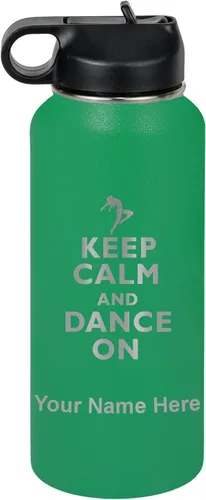 Vista 30 de LaserGram Botella de agua personalizada, mantén la calma y baila, acero inoxidable de doble pared aislada al vacío con popote superior, regalo Rosa