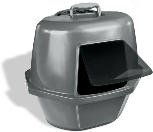 Vista 3 de Van Ness Pets Caja grande cerrada para gatos con puerta de olor y filtro de aire, bandeja con capucha, azul transparente, CP6TR Azul/ Gris