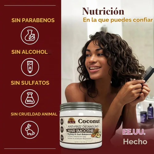 Vista 2 de Okay Batido desenredante de coco antiencrespamiento para el cabello, 17 onzas, blanco, 17 onzas