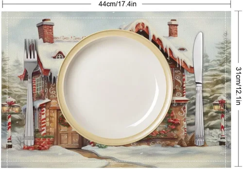 Vista 2 de Christmas House, Gingerbread Table Placemats Set of 4 Merry Christmas Gingerbread Cafe Heat-Resistant Tablemats Kitchen Table Mats Cotton Linen