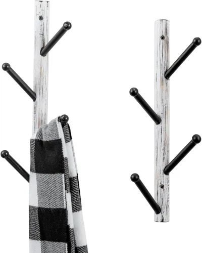 Vista 8 de MyGift 4 ganchos montados en la pared, madera maciza marrón rústica y metal negro para sombrero, perchero vertical para colgar ropa con ganchos
