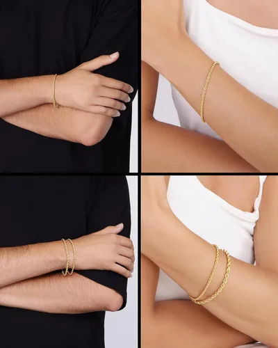 Vista 2 de Jewelry Atelier Colección de pulseras de cadena rellenas de oro Pulseras de cadena de cuerda rellenas de oro amarillo macizo de 14 quilates