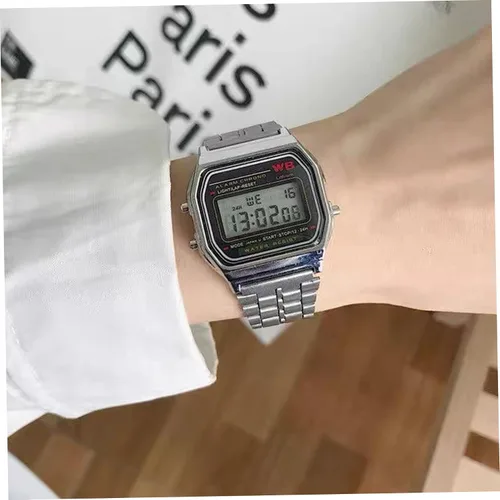 Vista 2 de Reloj digital, reloj deportivo LED F91W - Reloj electrónico ajustable con correa de acero para negocios