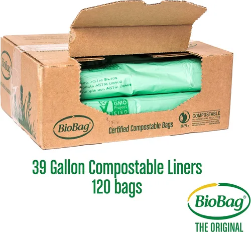 Vista 5 de BioBag (USA) The Original Compostable Bag, 39 galones, 120 unidades, bolsas de basura compostables 100% certificadas para residuos de alimentos