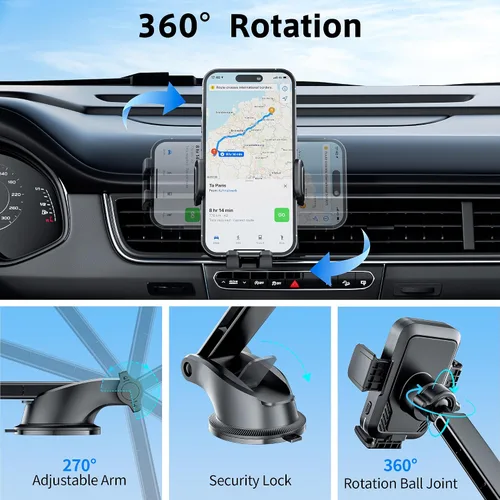 Vista 6 de SONRU Cargador inalámbrico Qi de 15 W, cargador inalámbrico de coche de carga rápida, sujeción automática, soporte de succión para salpicadero