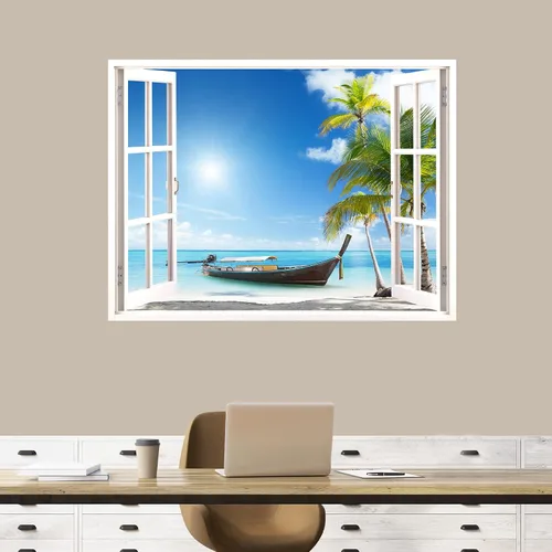 Vista 16 de IDEA4WALL Adhesivo mural removible para pared, arena blanca tropical, playa, orilla, palmera, naturaleza, desierto, fotografía, arte moderno