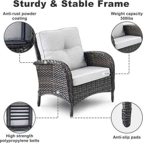 Vista 3 de HUMMUH Juego de 2 sillas de mimbre para exteriores, sillas de comedor con respaldo alto y asiento profundo para jardín, porche, patio trasero