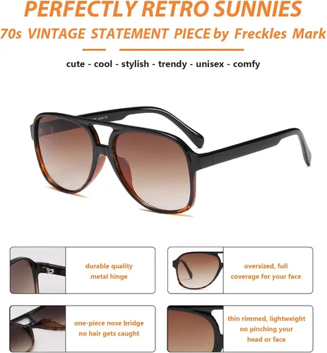 Vista 5 de Lentes de sol vintage retro de los años 70 para mujer y hombre montura clásica cuadrada y grande estilo aviador lentes naranjas de moda UV400