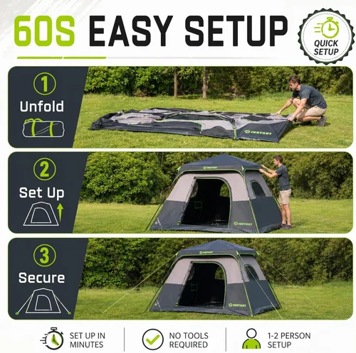 Vista 7 de Instant Tent, 6 Person Blackout Tents for Camping with Top Rainfly