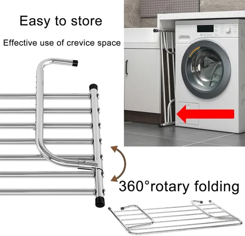 Vista 2 de Estante de secado de ropa multifuncional, ajustable, estante de secado de ropa de acero inoxidable, ahorro de espacio para interiores y exteriores