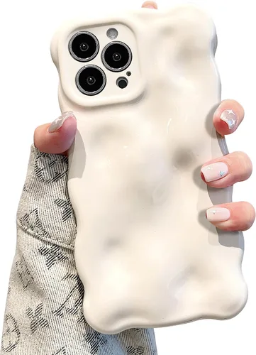Vista 21 de UEEBAI Funda ondulada para iPhone 14 Pro Max, bonita cubierta plateada con forma de onda para iPhone, bonita funda estética 3D para teléfono
