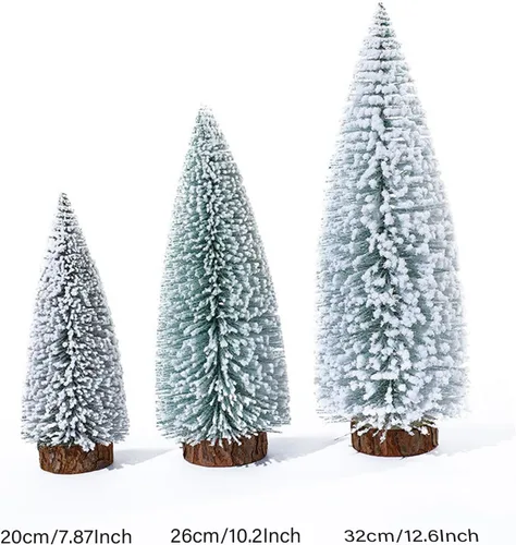 Vista 5 de 6 piezas de mini árboles de Navidad, cepillo para botellas, árboles de Navidad artificiales de pino esmerilado con base de madera para manualidades