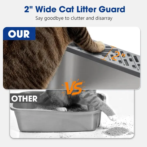 Vista 2 de Pequeña caja de arena de acero inoxidable con tapa para gatitos, cajas de arena de metal para gatos con laterales altos cerradas para gatos