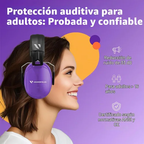 Vista 2 de Orejeras con reducción de ruido para adultos - Auriculares de protección de Poder púrpura