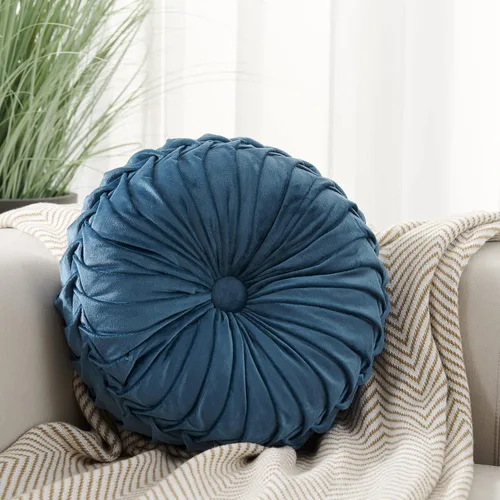 Vista 20 de MOJUN Almohada redonda de terciopelo de 13.7 pulgadas, plisada redonda, rellena, cojín decorativo para el hogar, para sofá, silla, cama, suelo