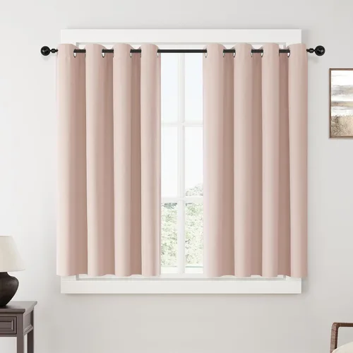 Vista 85 de ChrisDowa Cortinas 100% Opacas de Abedul Sólido de 45 Pulgadas de Largo, 2 Paneles para Dormitorio y Sala de Estar, Estilo Granja Oscurecedoras