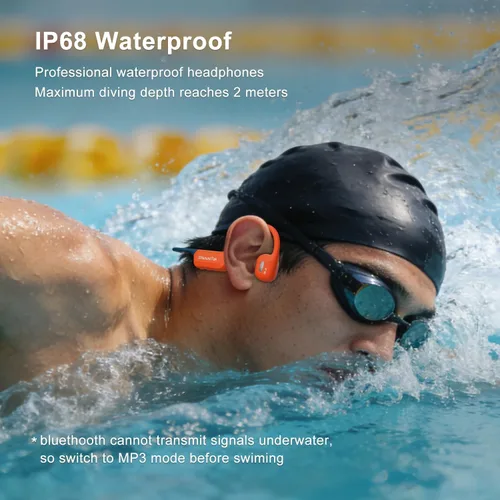 Vista 2 de Auriculares de natación de conducción ósea, auriculares subacuáticos impermeables IP68, Bluetooth 6.0 y MP3 con tarjeta de memoria de 32 GB, Naranja